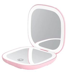 Compact Pink LED Makeup Mirror